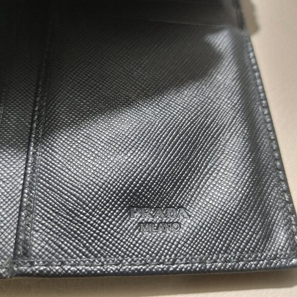 Prada Wallet Milano Black Leather Vinyl Long Metal Zipper Card Slots Pockets - Picture 5 of 15